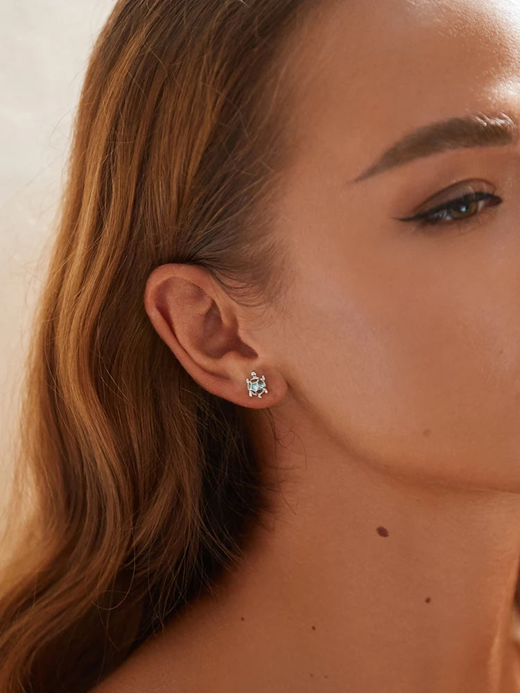 Ocean Blue Turtles Stud Earrings 925 Sterling Silver