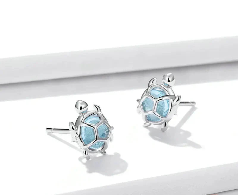 Ocean Blue Turtles Stud Earrings 925 Sterling Silver