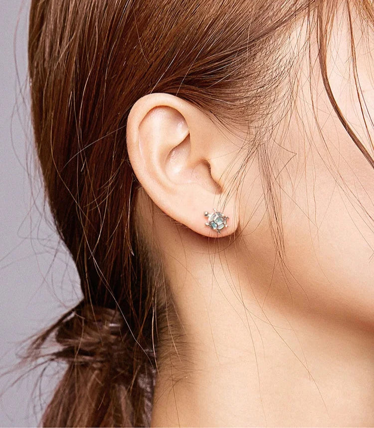 Ocean Blue Turtles Stud Earrings 925 Sterling Silver
