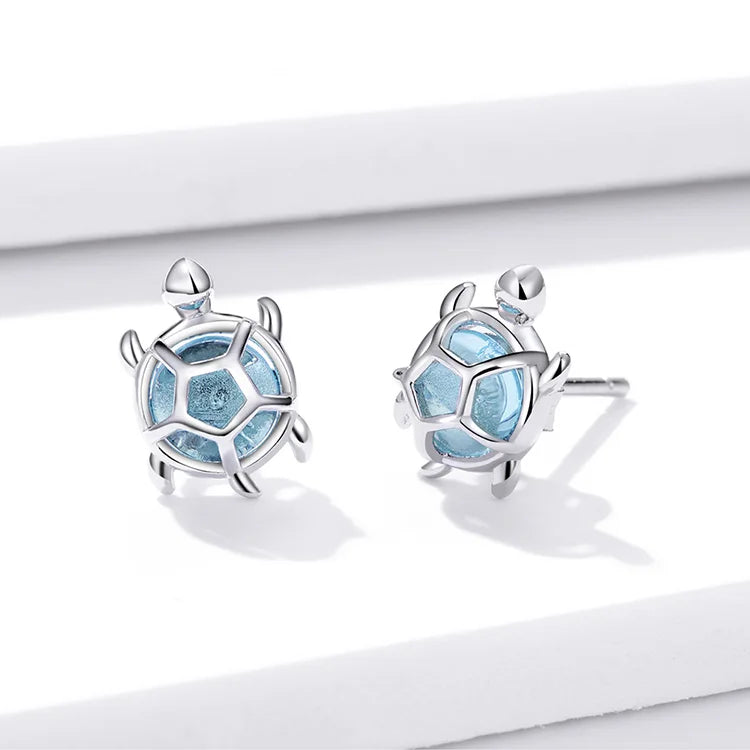Ocean Blue Turtles Stud Earrings 925 Sterling Silver