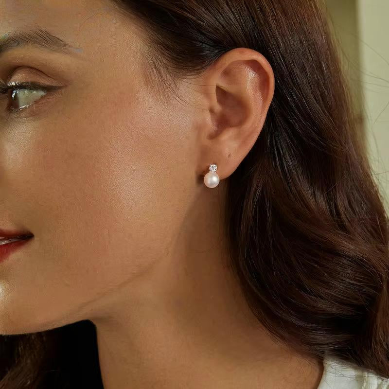 Moissanite 925 Sterling Silver Pearl Stud