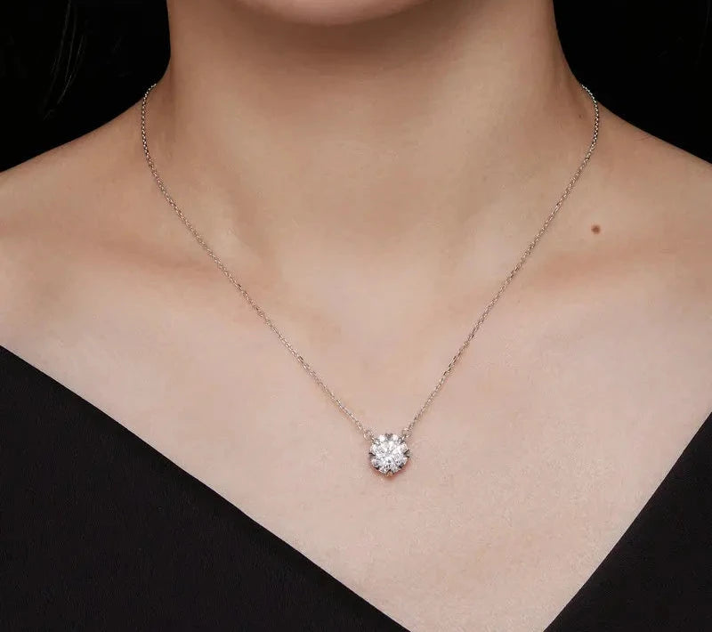 Necklace 925 Sterling Silver 1 Carat Round Moissanite