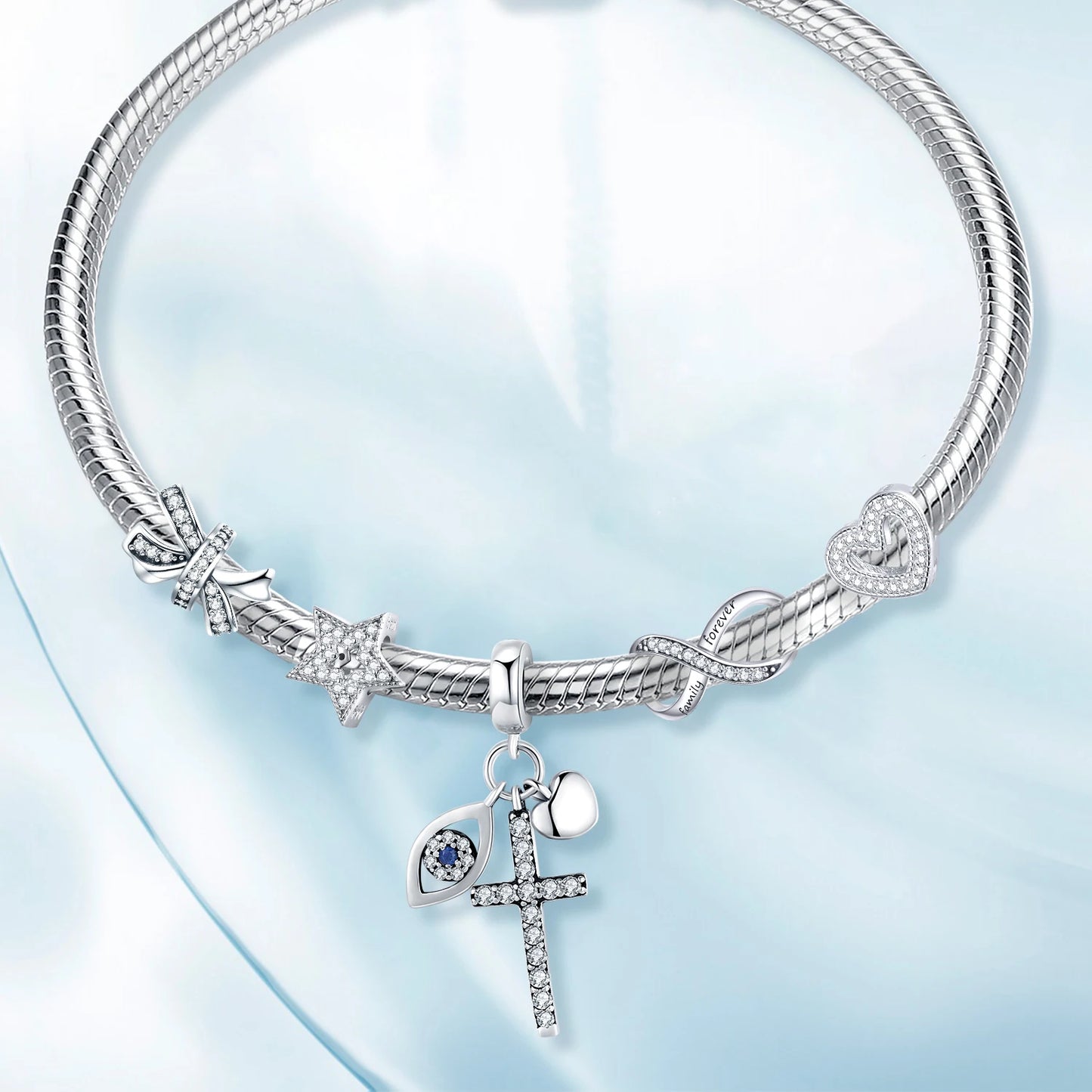 Crystal Collection Family Heart Pendant 925 Sterling Silver