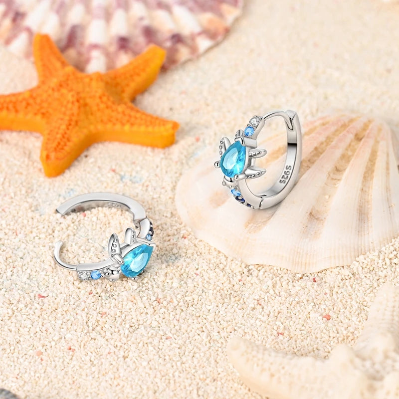 Elegant 925 Sterling Silver Blue Turtle Roaming Earrings