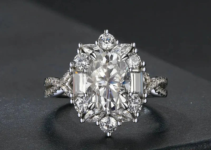 Moissanite Ring, 2CT 925 Sterling Silver with 18K White Gold Plated