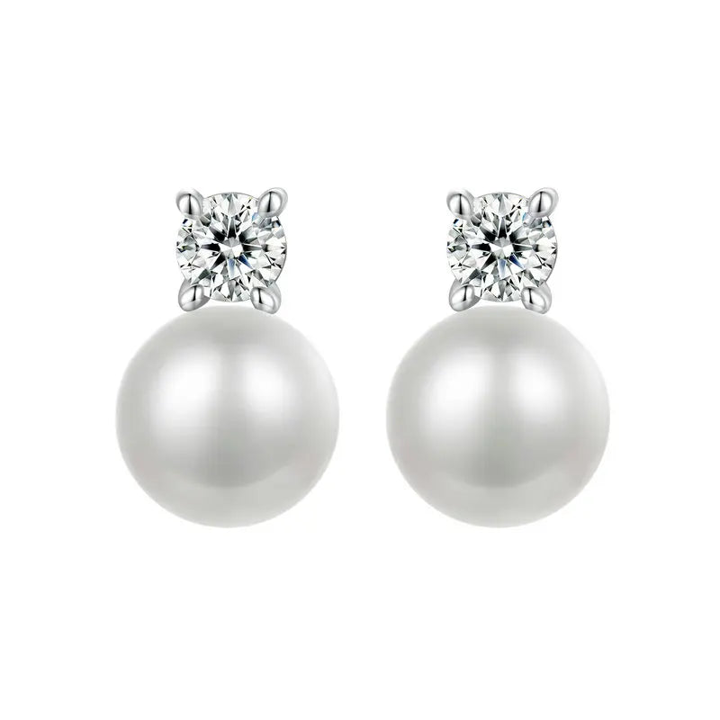 Moissanite 925 Sterling Silver Pearl Stud