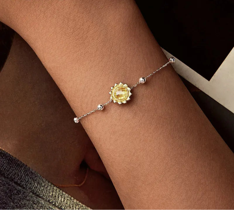 Adjustable Bracelets Sunflower 925 Sterling Silver
