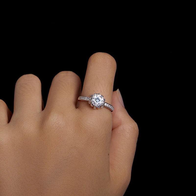 Moissanite Flower Ring 1ct Silver 925