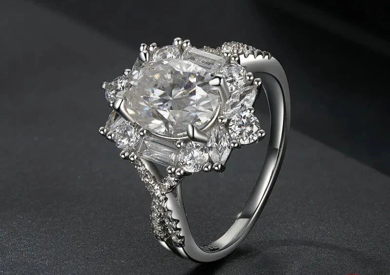 Moissanite Ring, 2CT 925 Sterling Silver with 18K White Gold Plated