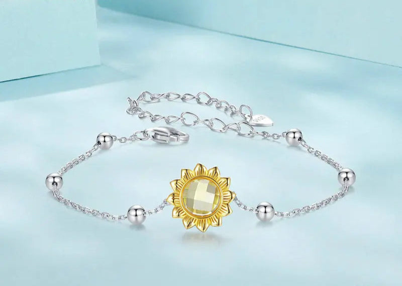 Adjustable Bracelets Sunflower 925 Sterling Silver