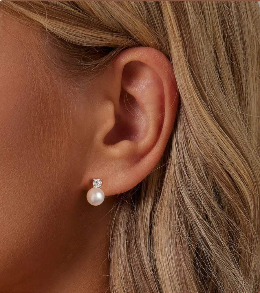 Moissanite 925 Sterling Silver Pearl Stud