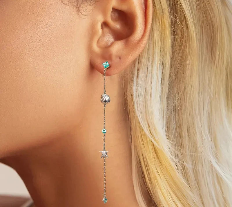 925 Sterling Silver Blue Ocean Drop Shell Starfish