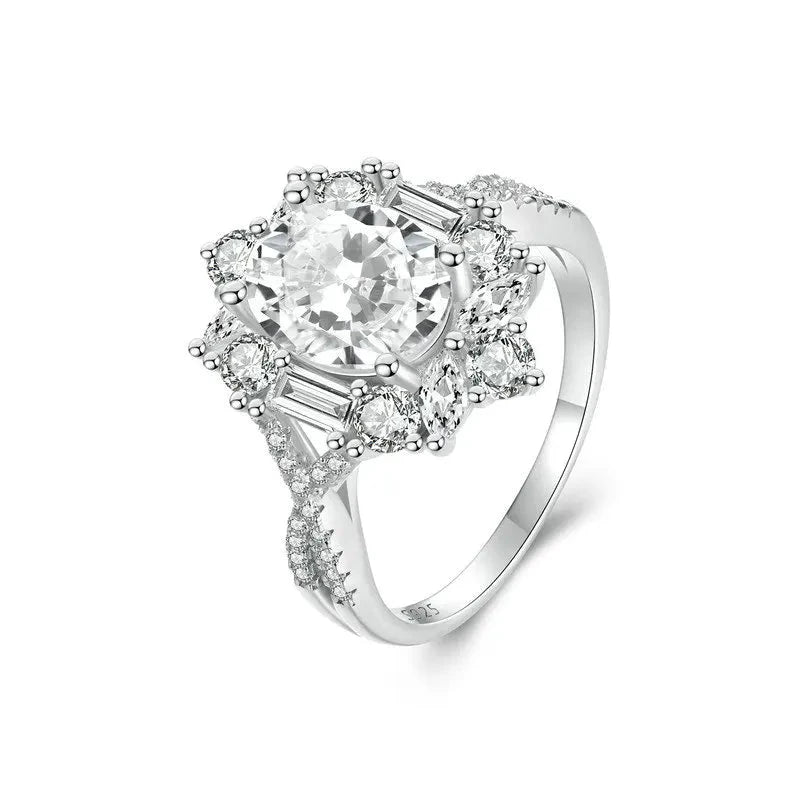 Moissanite Ring, 2CT 925 Sterling Silver with 18K White Gold Plated