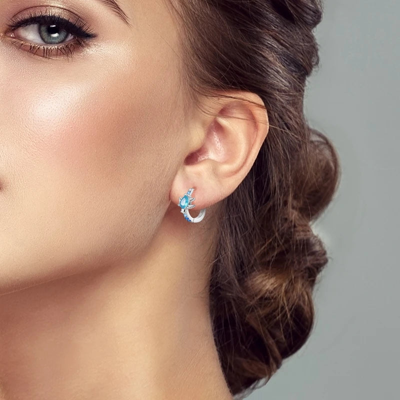 Elegant 925 Sterling Silver Blue Turtle Roaming Earrings