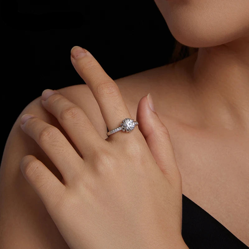 Moissanite Flower Ring 1ct Silver 925