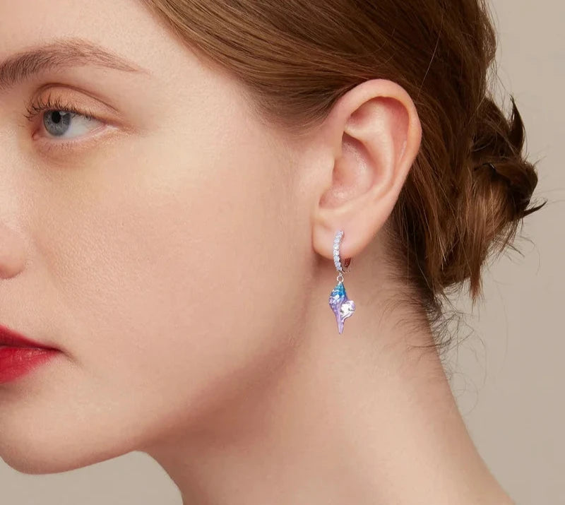 Ear Buckles Sea Shell Drop Earrings 925 Sterling Silver