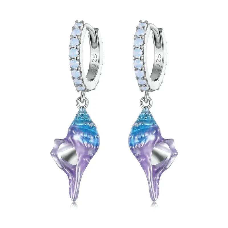 Ear Buckles Sea Shell Drop Earrings 925 Sterling Silver