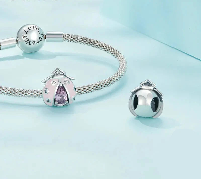 Charm Pink Enamel Ladybird 925 Sterling Silver