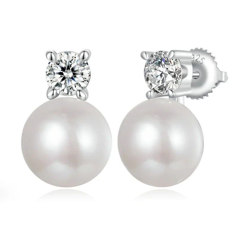Moissanite 925 Sterling Silver Pearl Stud
