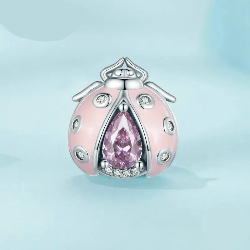 Charm Pink Enamel Ladybird 925 Sterling Silver
