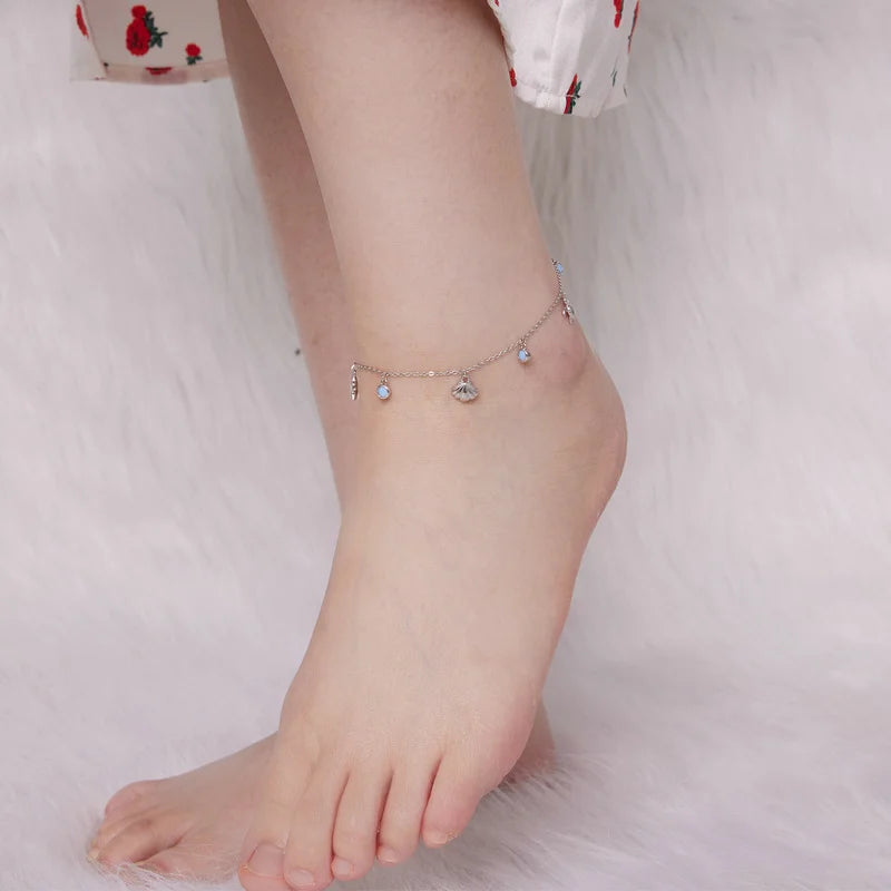 Seastar and Shell Pendant Anklet 925 Sterling Silver