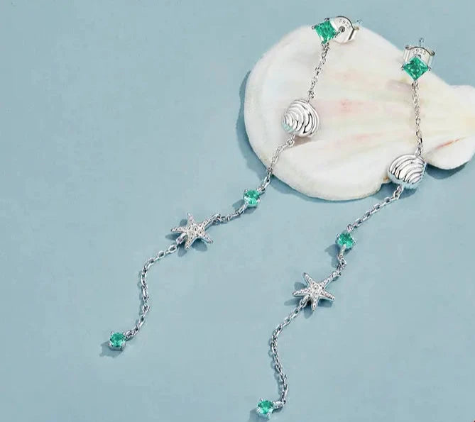 925 Sterling Silver Blue Ocean Drop Shell Starfish