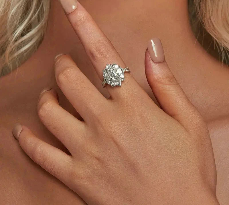 Moissanite Ring, 2CT 925 Sterling Silver with 18K White Gold Plated