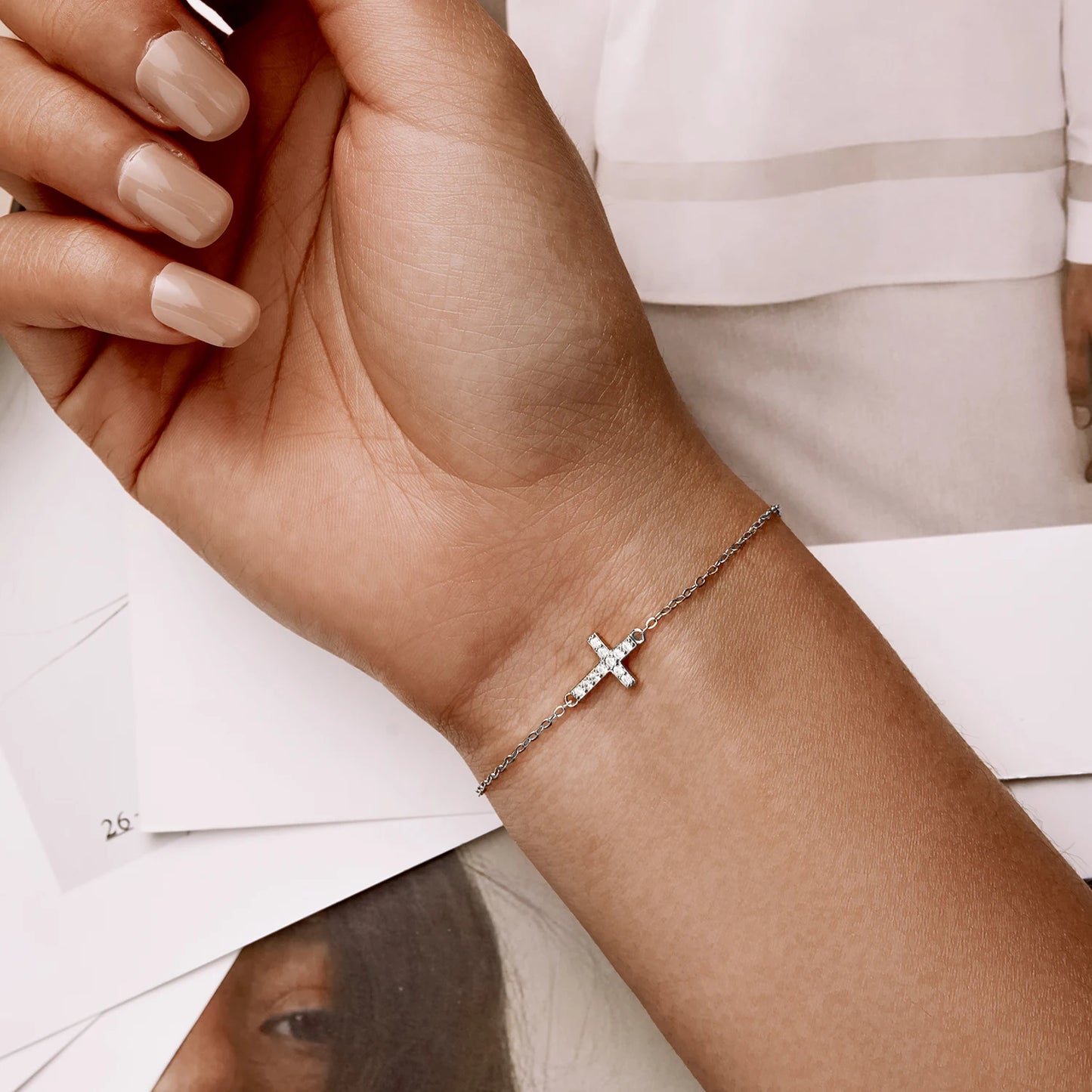 925 Sterling Silver Adjustable Cross Bracelet 14K Gold Plated