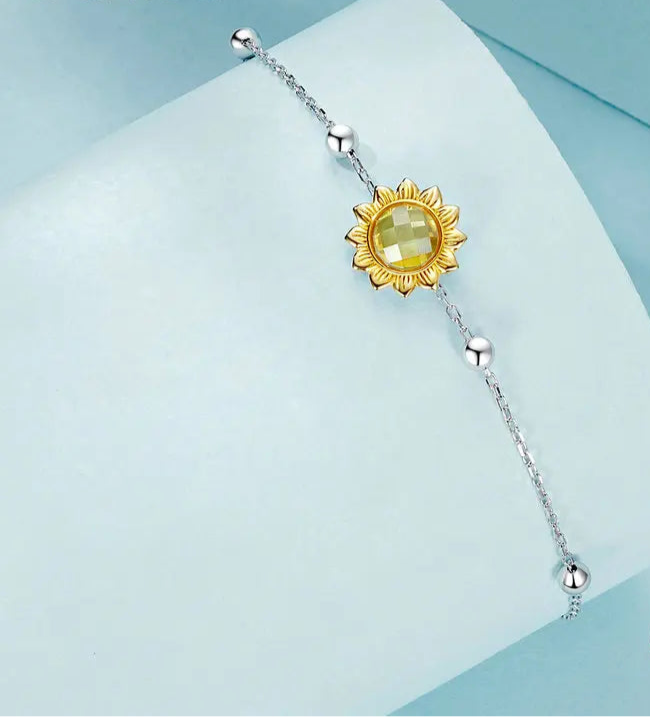 Adjustable Bracelets Sunflower 925 Sterling Silver