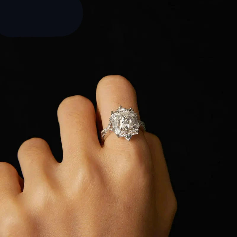 Moissanite Ring, 2CT 925 Sterling Silver with 18K White Gold Plated