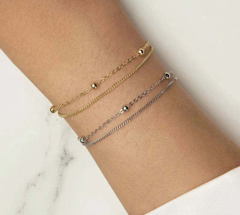 Bracelet Double Layers Adjustable 925 Silver/14K Plated Gold