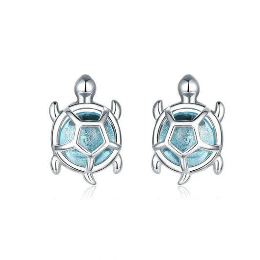 Ocean Blue Turtles Stud Earrings 925 Sterling Silver