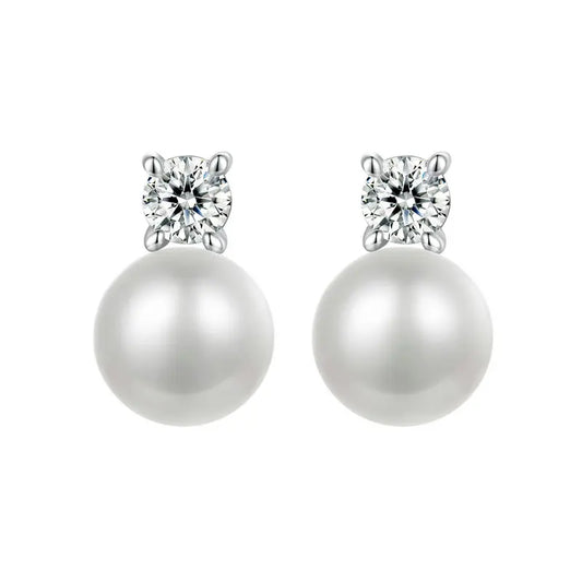 Moissanite 925 Sterling Silver Pearl Stud