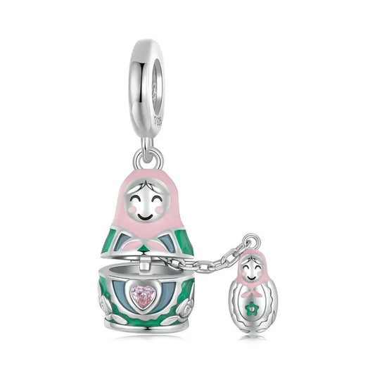 925 Sterling Silver Matryoshka Doll Charm Bead fit