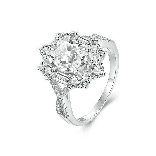 Moissanite Ring, 2CT 925 Sterling Silver with 18K White Gold Plated