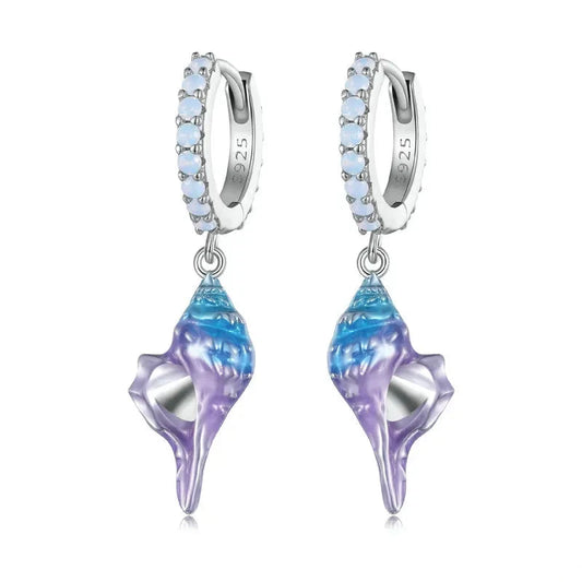 Ear Buckles Sea Shell Drop Earrings  925 Sterling Silver