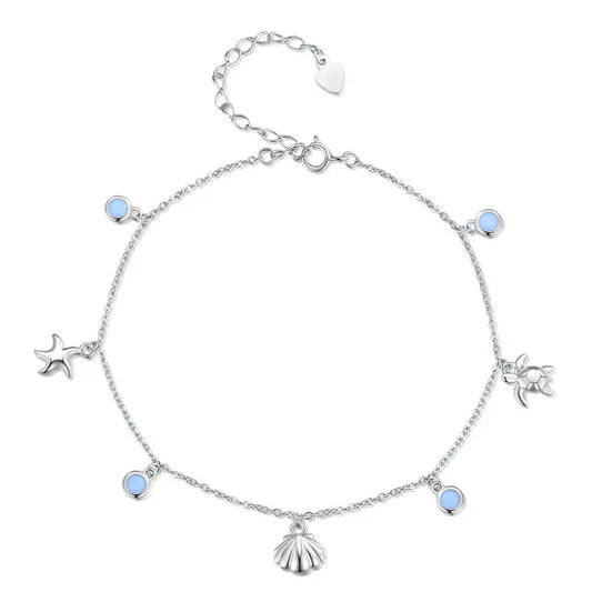 Seastar and Shell Pendant Anklet 925 Sterling Silver