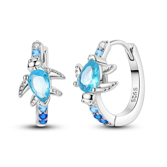 Elegant 925 Sterling Silver Blue Turtle Roaming Earrings