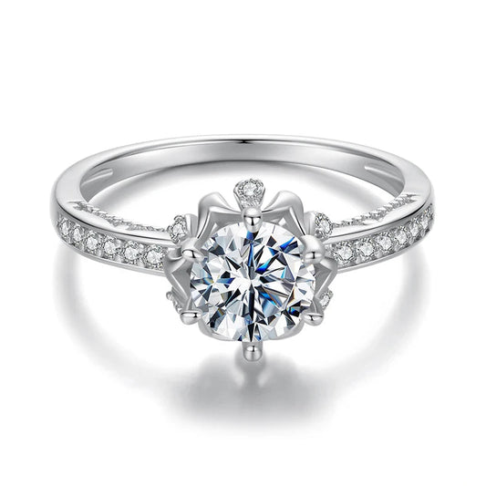 Moissanite Flower Ring 1ct Silver 925