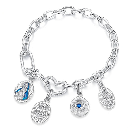 925 Sterling Silver Madonna Pendant Evil Eye&Hamsa